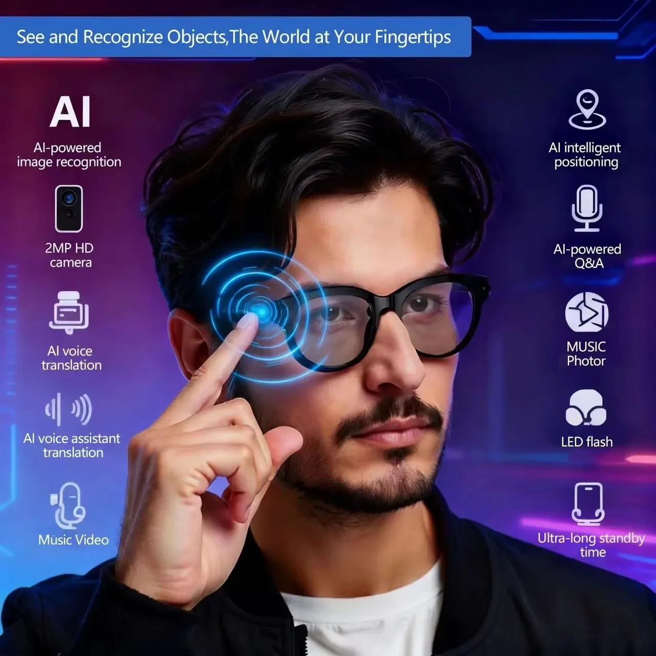 AI Sunglasses for Men with Rea - Audio Music To Video Ai ulasan dan harga