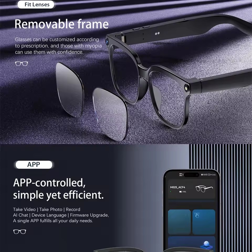 M02S AI Smart Glasses 8MP Came - Audio Music To Video Ai ulasan dan harga