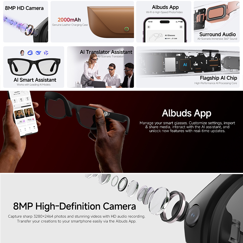 2026 New AI Smart Glasses 8MP  - Audio Music To Video Ai ulasan dan harga
